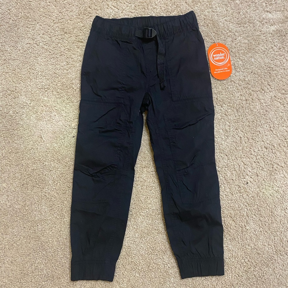 Wonder Nation Boys Buckle Cargo Jogger Pants Black Husky Sz XS (4-5) New